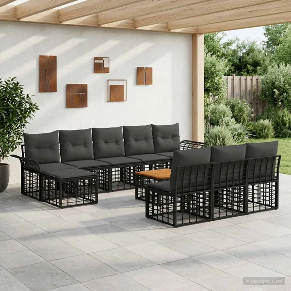 Ensemble de canapés d'extérieur 11 pcs Noir et Gris foncé