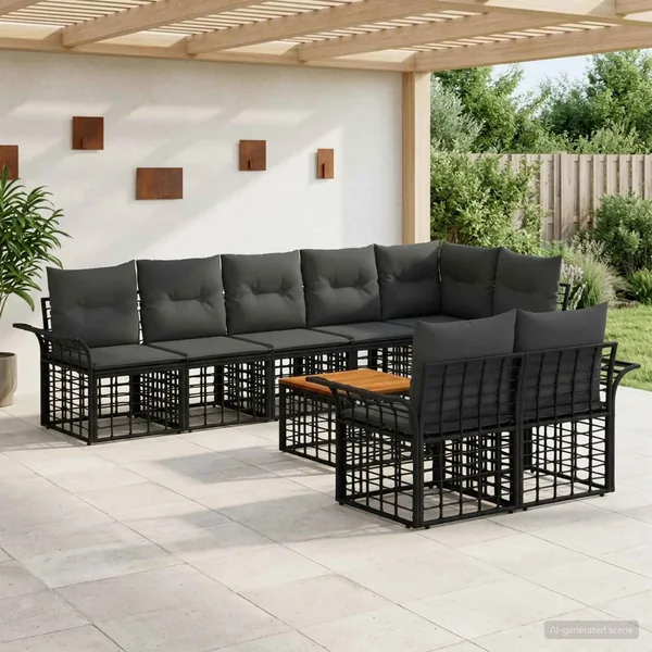 Ensemble de canapés d'extérieur 9 pcs Noir et Gris foncé