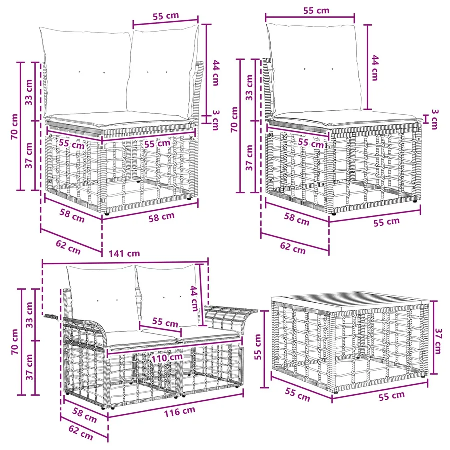 Ensemble de canapés d'extérieur 9 pcs Noir et Gris foncé - 8