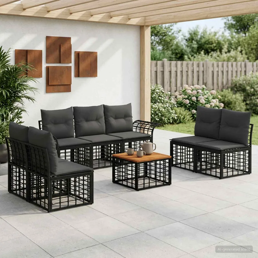 Ensemble de canapés d'extérieur 8 pcs Noir et Gris foncé
