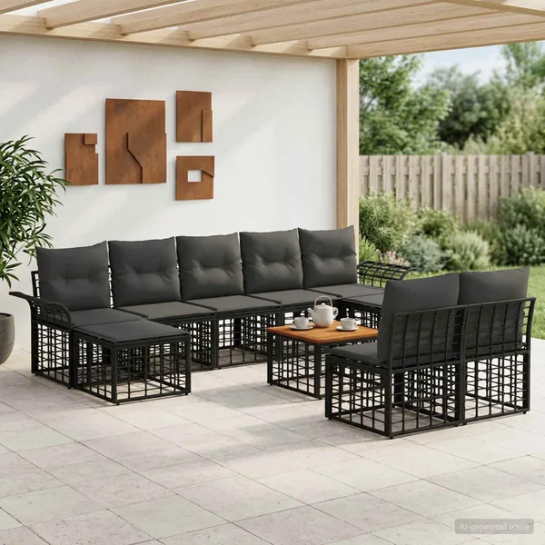Ensemble de canapés d'extérieur 10 pcs Noir et Gris foncé