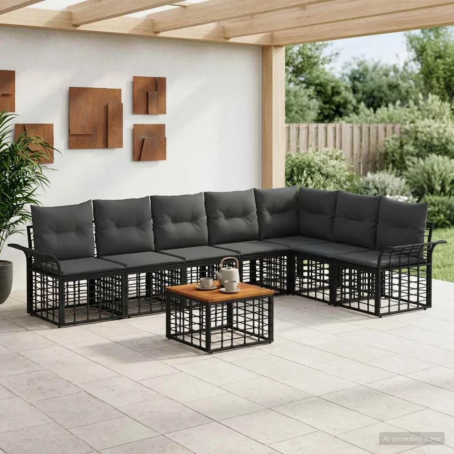 Ensemble de canapés d'extérieur 8 pcs Noir et Gris foncé