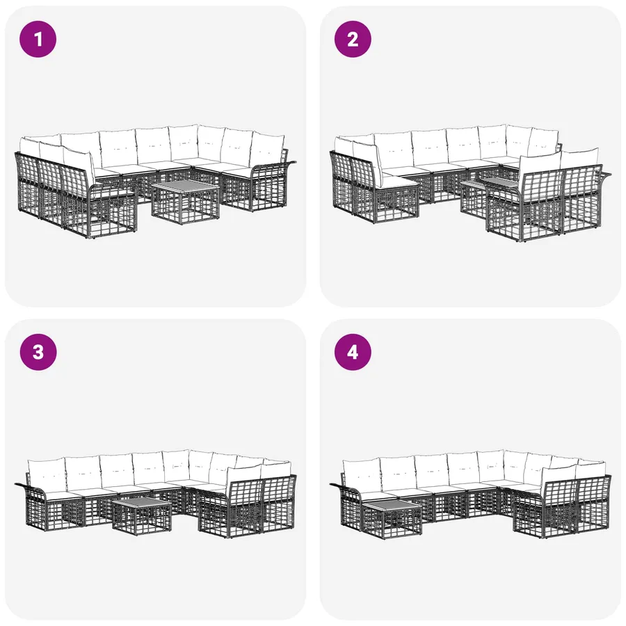 Ensemble de canapés d'extérieur 10 pcs Noir et Gris foncé - 10