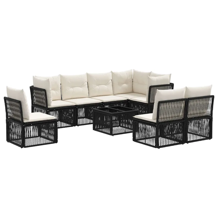 Ensemble de canapé de jardin 9 pcs Noir polyrotin - 2