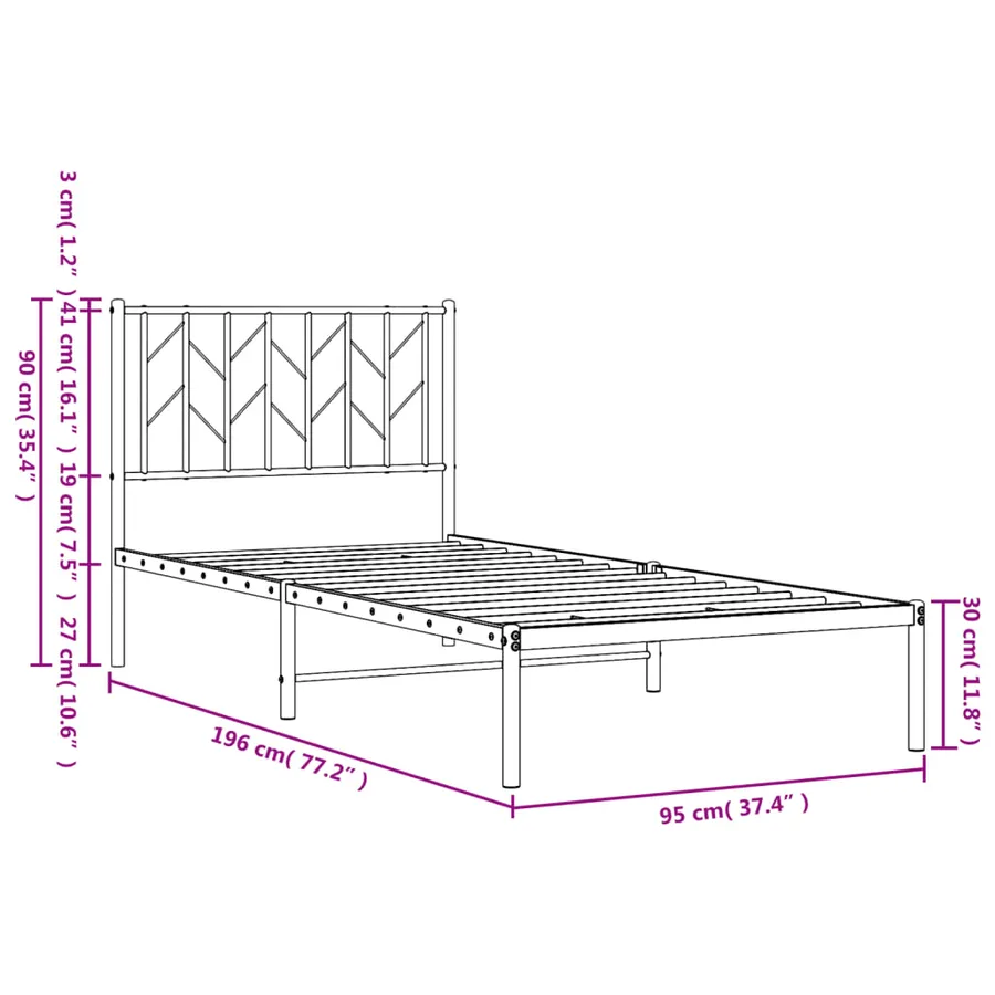 Cadre de lit métal sans matelas avec tête de lit noir 90x190 cm - 10