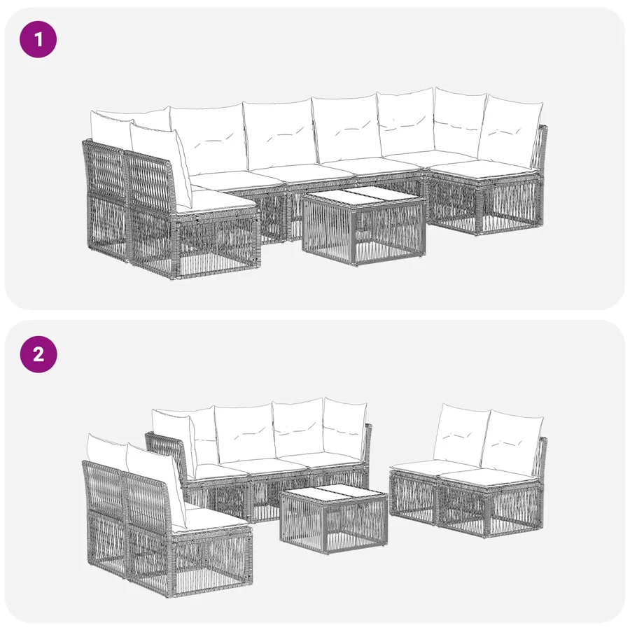Ensemble de canapé de jardin 8 pcs Noir polyrotin - 9