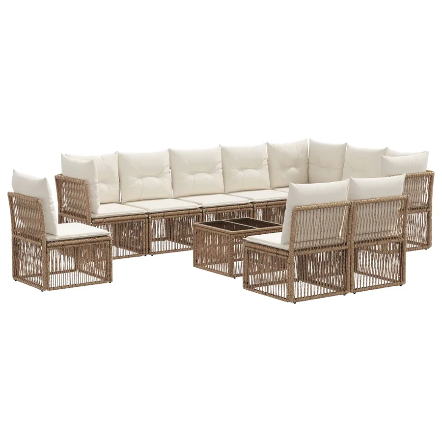 Ensemble de canapé de jardin 11 pcs Beige polyrotin - 2