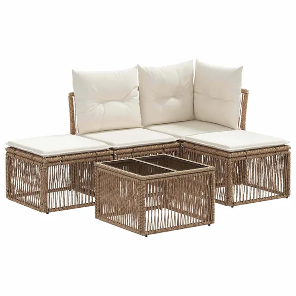 Ensemble de canapé de jardin 5 pcs Beige polyrotin