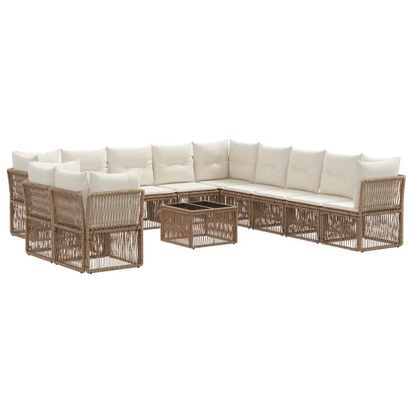 Ensemble de canapé de jardin 12 pcs Beige polyrotin