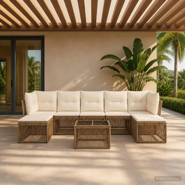 Ensemble de canapé de jardin 8 pcs Beige polyrotin