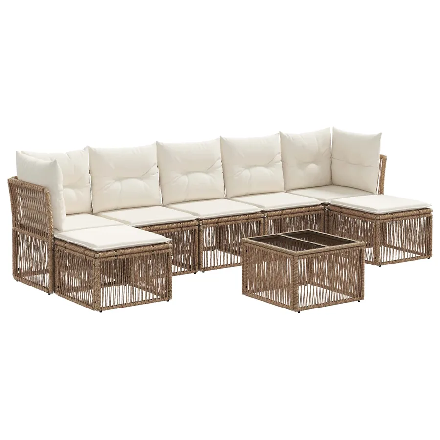 Ensemble de canapé de jardin 8 pcs Beige polyrotin - 2