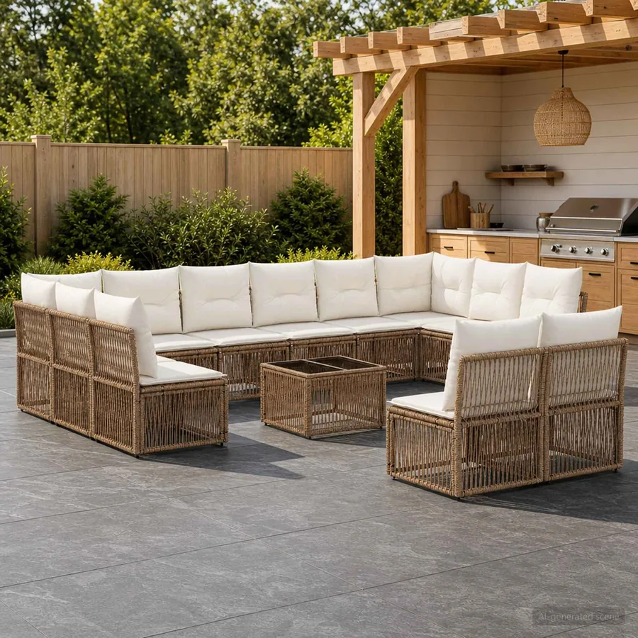Ensemble de canapé de jardin 13 pcs Beige polyrotin