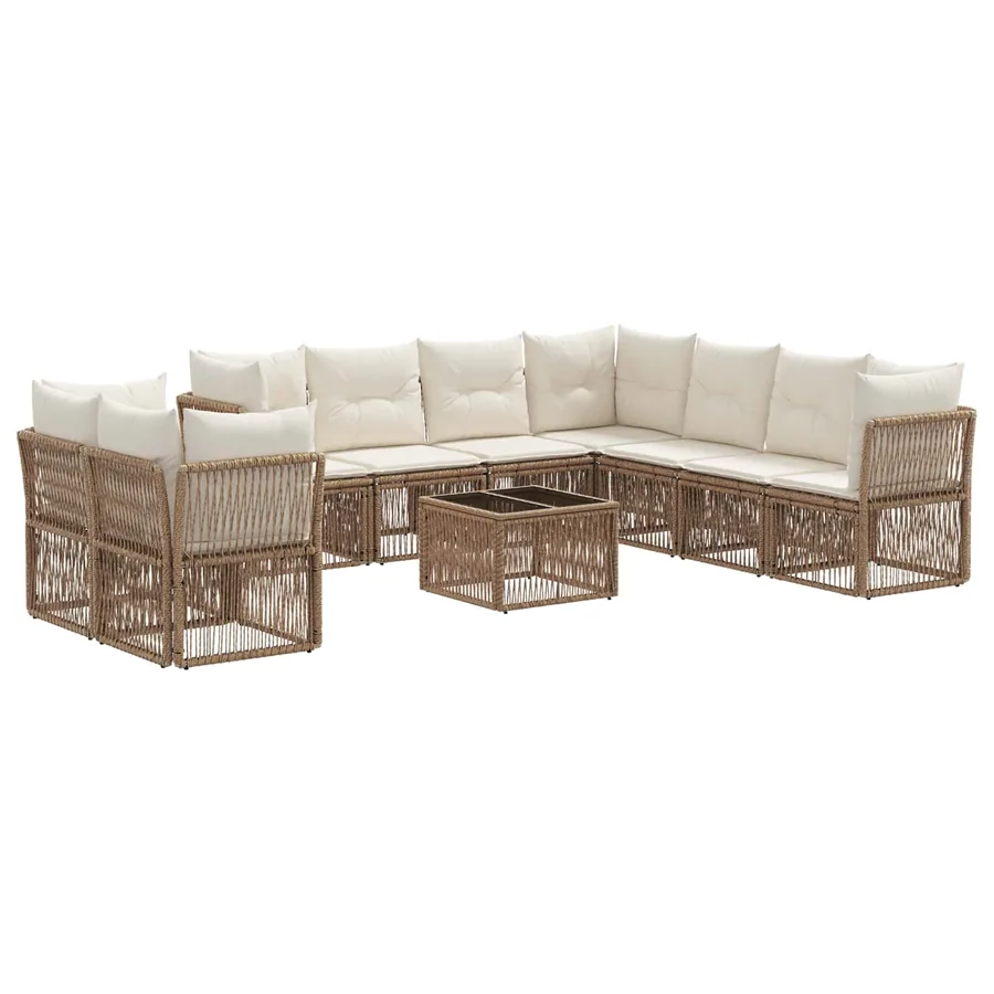 Ensemble de canapé de jardin 10 pcs Beige polyrotin