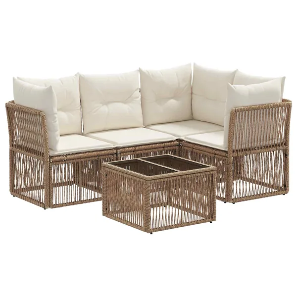 Ensemble de canapé de jardin 5 pcs Beige polyrotin