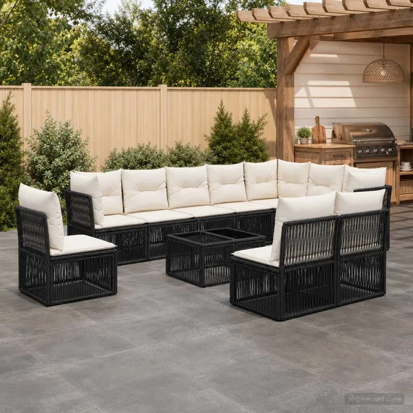 Ensemble de canapé de jardin 11 pcs Noir polyrotin