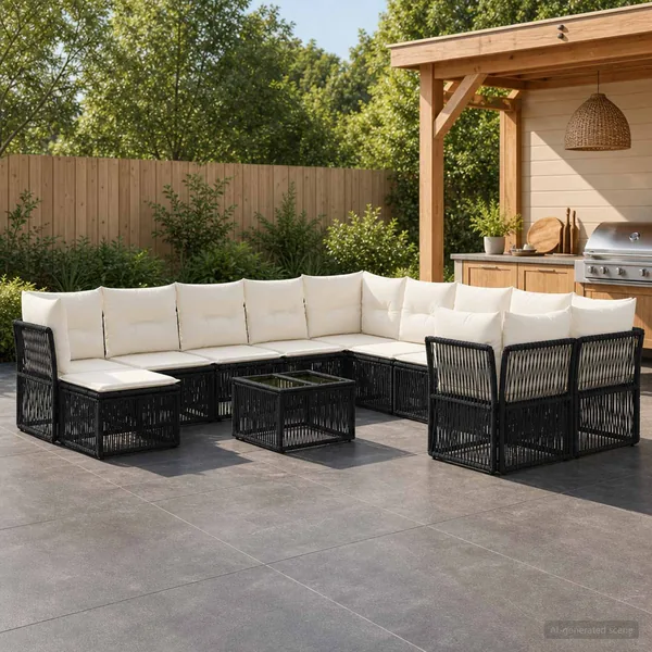 Ensemble de canapé de jardin 12 pcs Noir polyrotin