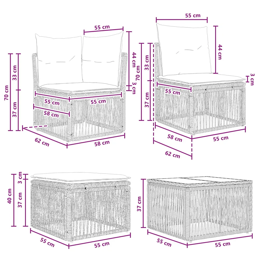 Ensemble de canapé de jardin 12 pcs Noir polyrotin - 10