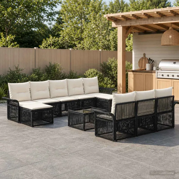 Ensemble de canapé de jardin 11 pcs Noir polyrotin