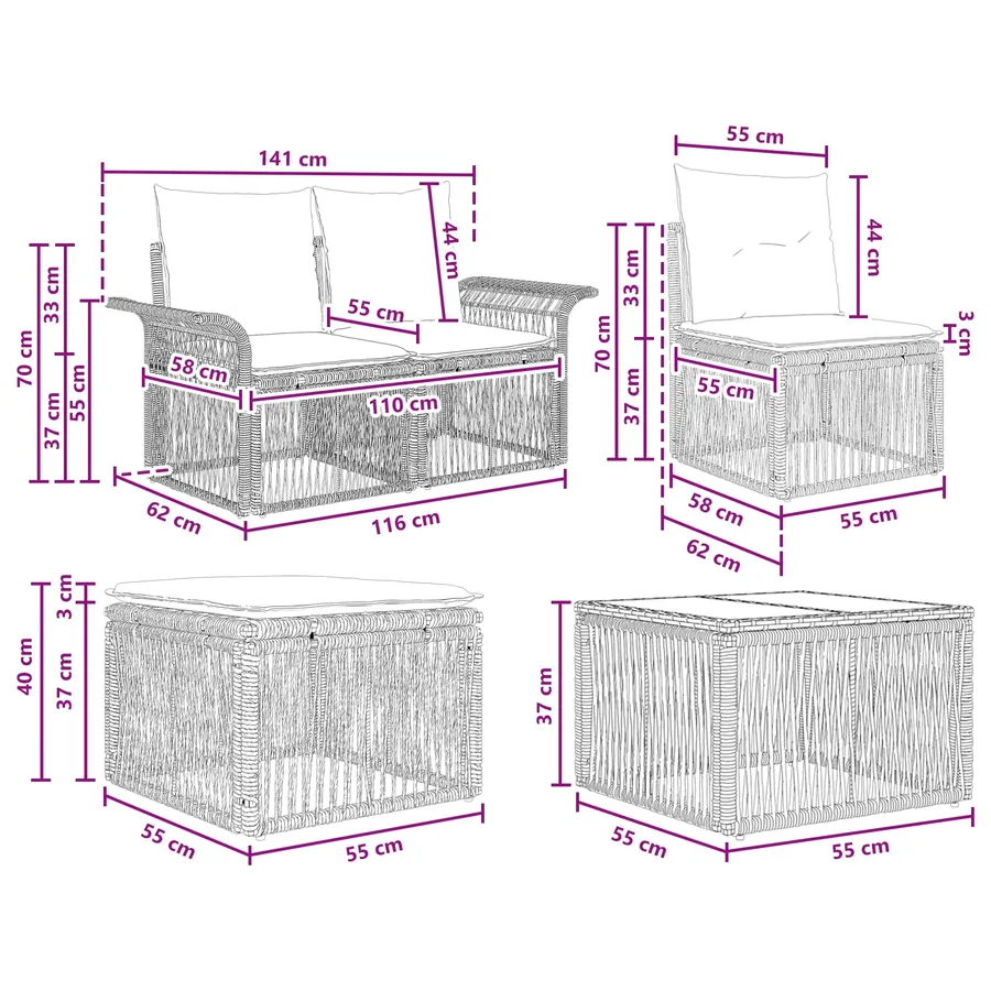 Ensemble de canapé de jardin 11 pcs Noir polyrotin - 10