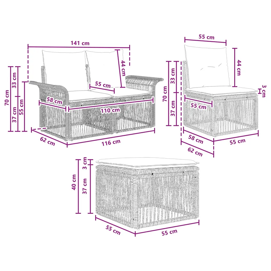 Ensemble de canapé de jardin 4 pcs Beige polyrotin - 9