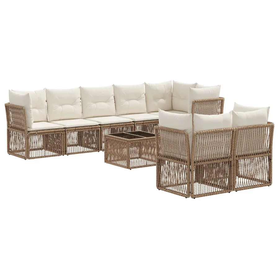 Ensemble de canapé de jardin 9 pcs Beige polyrotin - 2