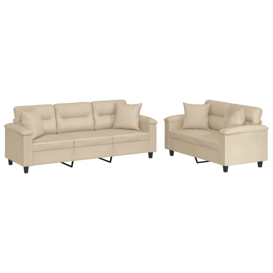 Ensemble de canapés 2 pcs avec coussins Crème Tissu microfibre - 2