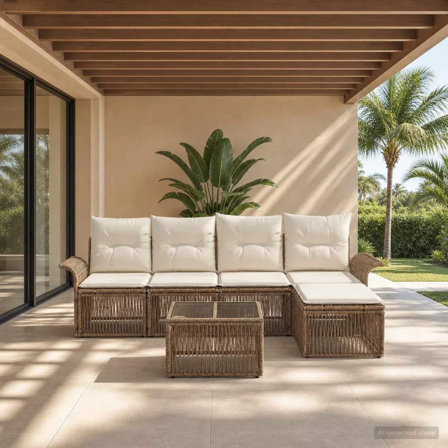 Ensemble de canapé de jardin 6 pcs Beige polyrotin