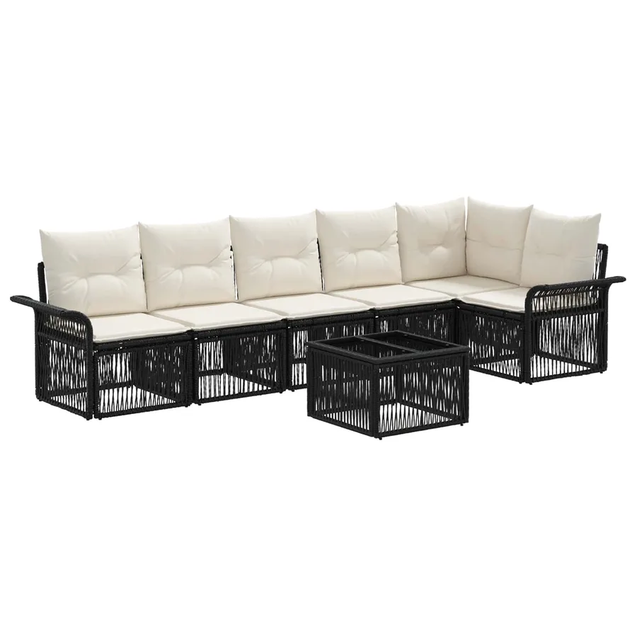 Ensemble de canapé de jardin 7 pcs Noir polyrotin - 2