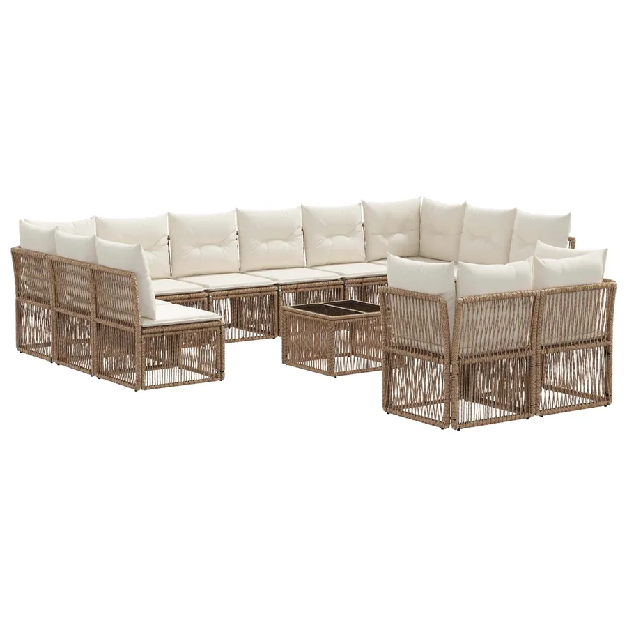 Ensemble de canapé de jardin 13 pcs Beige polyrotin - 2