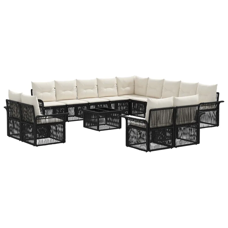 Ensemble de canapé de jardin 14 pcs Noir et blanc crème - 2