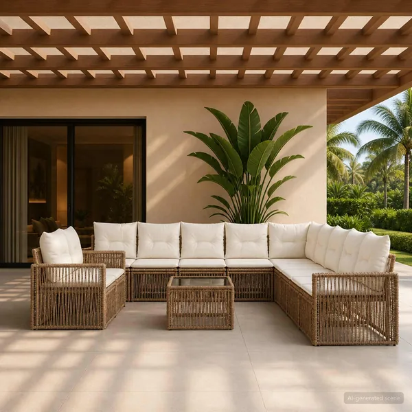 Ensemble de canapé de jardin 12 pcs Beige et blanc crème