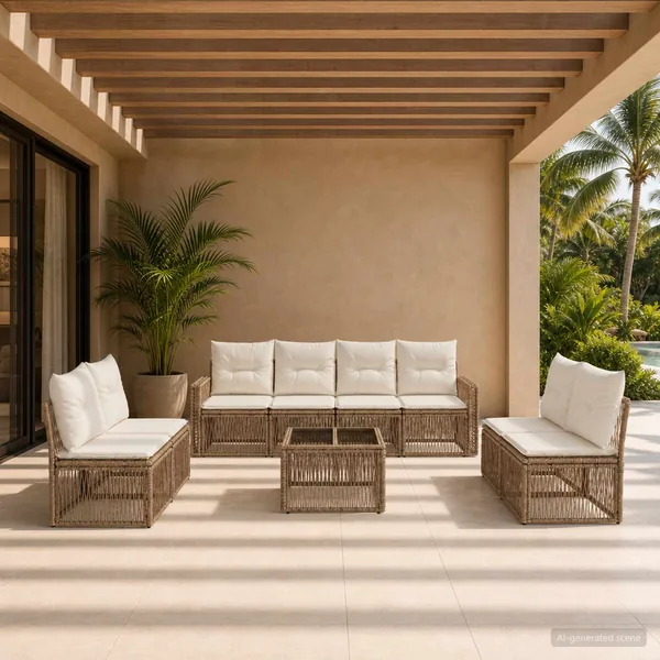 Ensemble de canapé de jardin 9 pcs Beige et blanc crème