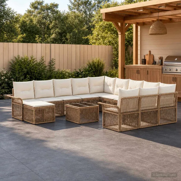 Ensemble de canapé de jardin 13 pcs Beige et blanc crème