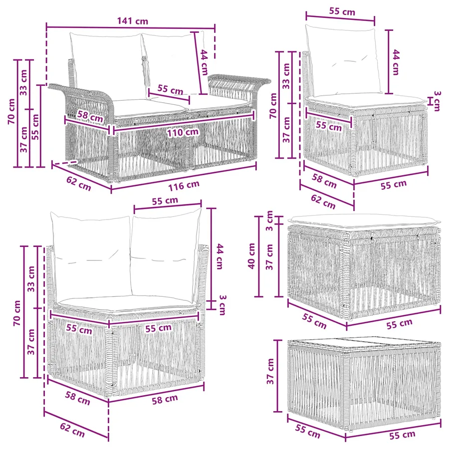 Ensemble de canapé de jardin 13 pcs Beige et blanc crème - 11