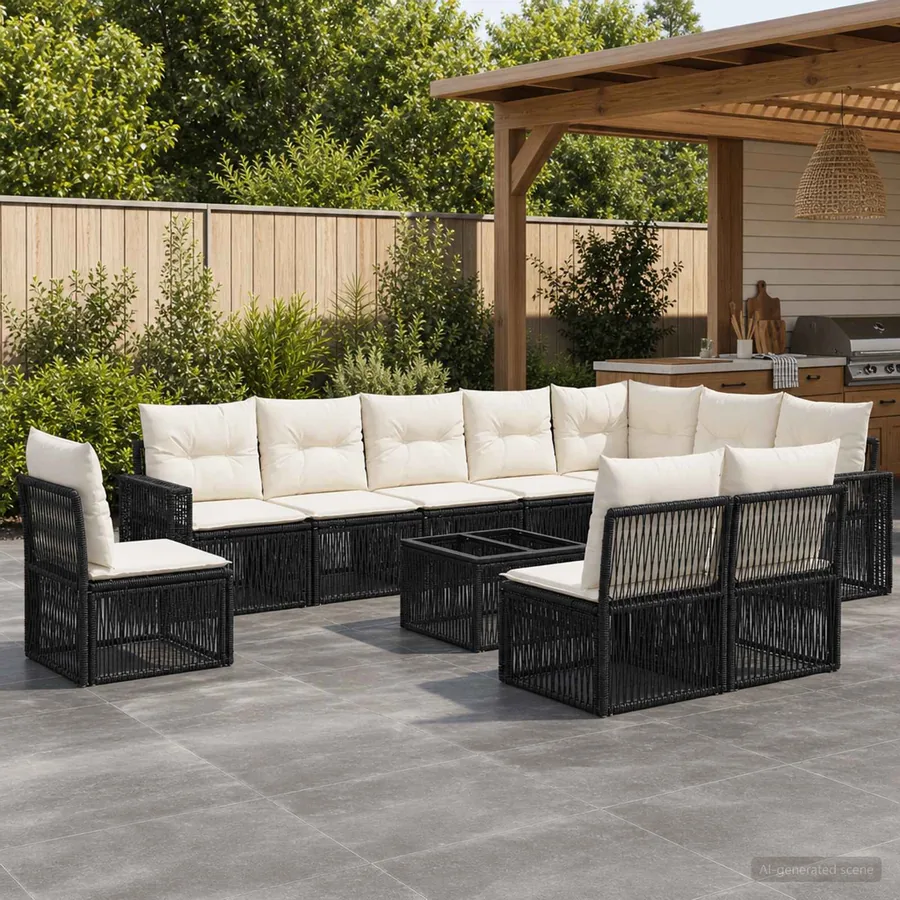 Ensemble de canapé de jardin 11 pcs Noir et blanc crème