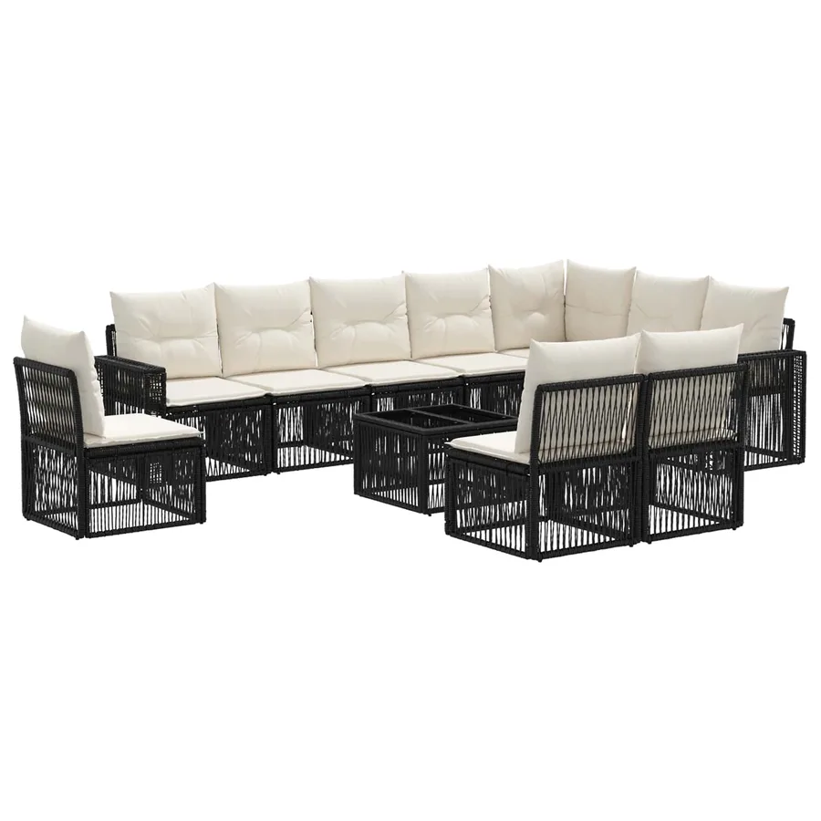 Ensemble de canapé de jardin 11 pcs Noir et blanc crème - 2