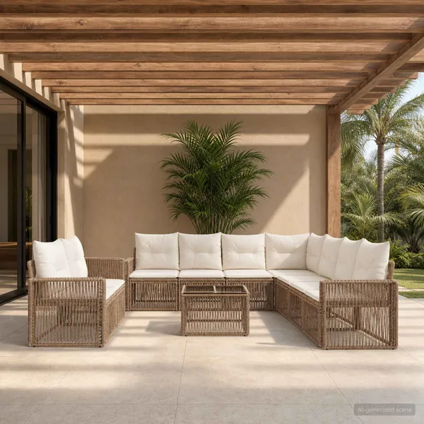 Ensemble de canapé de jardin 10 pcs Beige et blanc crème