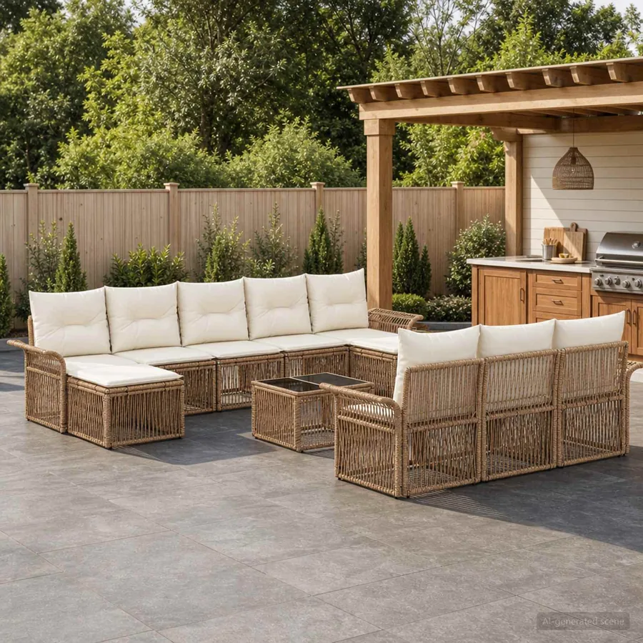 Ensemble de canapé de jardin 11 pcs Beige polyrotin