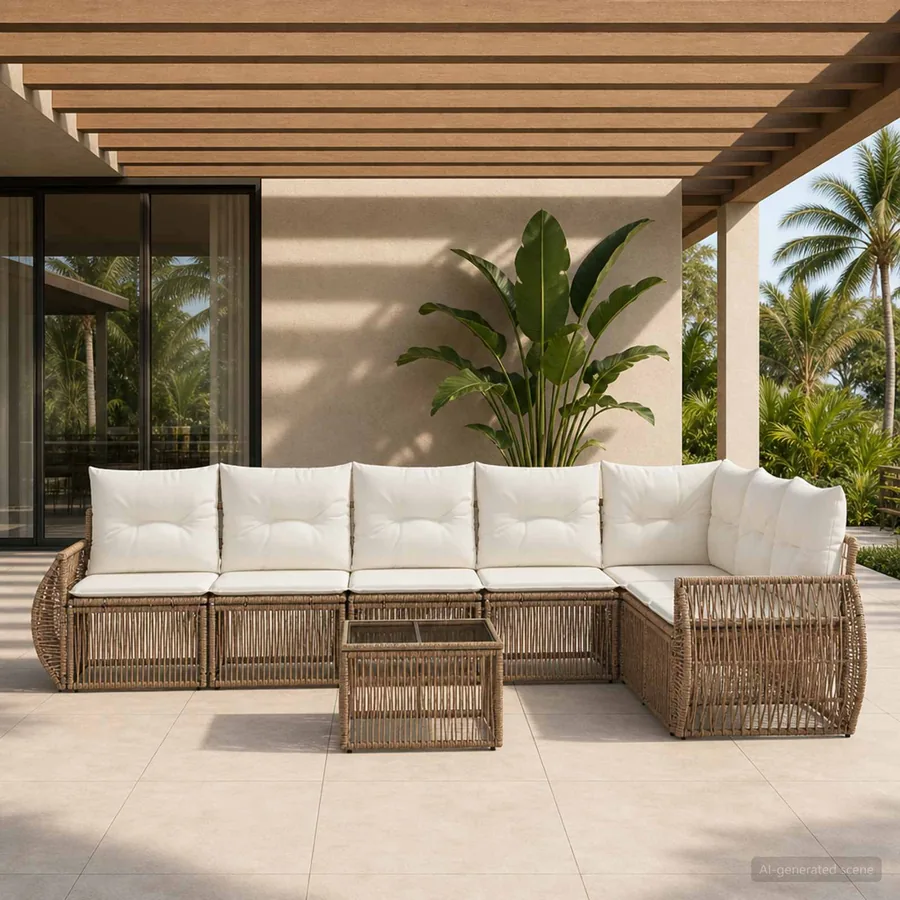 Ensemble de canapé de jardin 8 pcs Beige et blanc crème