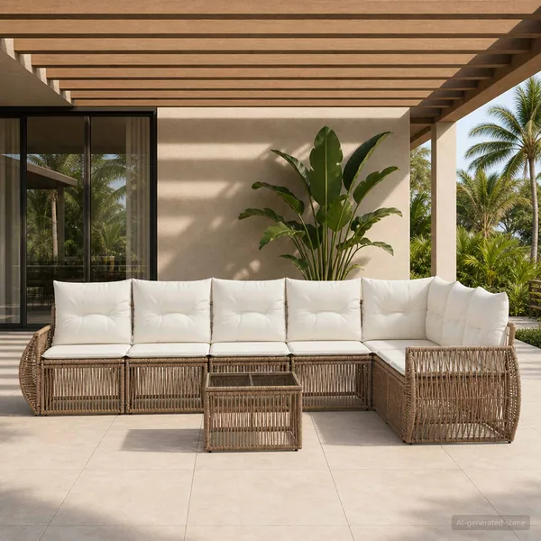 Ensemble de canapé de jardin 8 pcs Beige et blanc crème