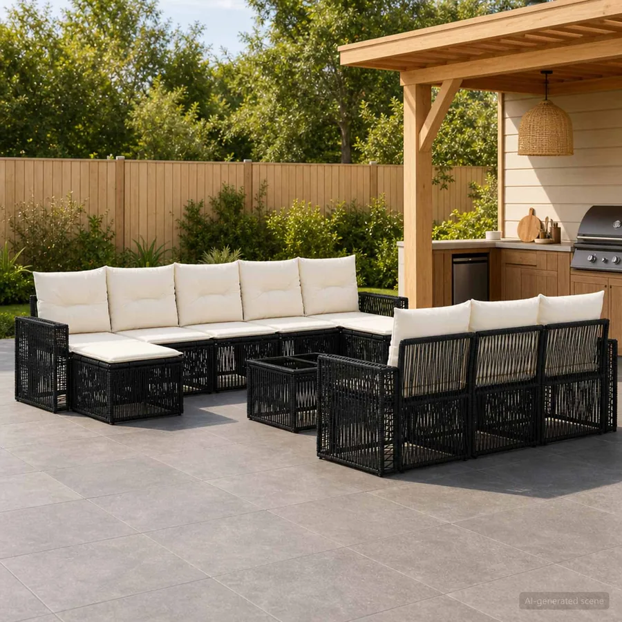 Ensemble de canapé de jardin 11 pcs Noir et blanc crème