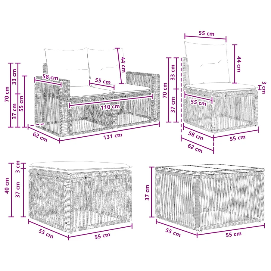 Ensemble de canapé de jardin 11 pcs Noir et blanc crème - 10