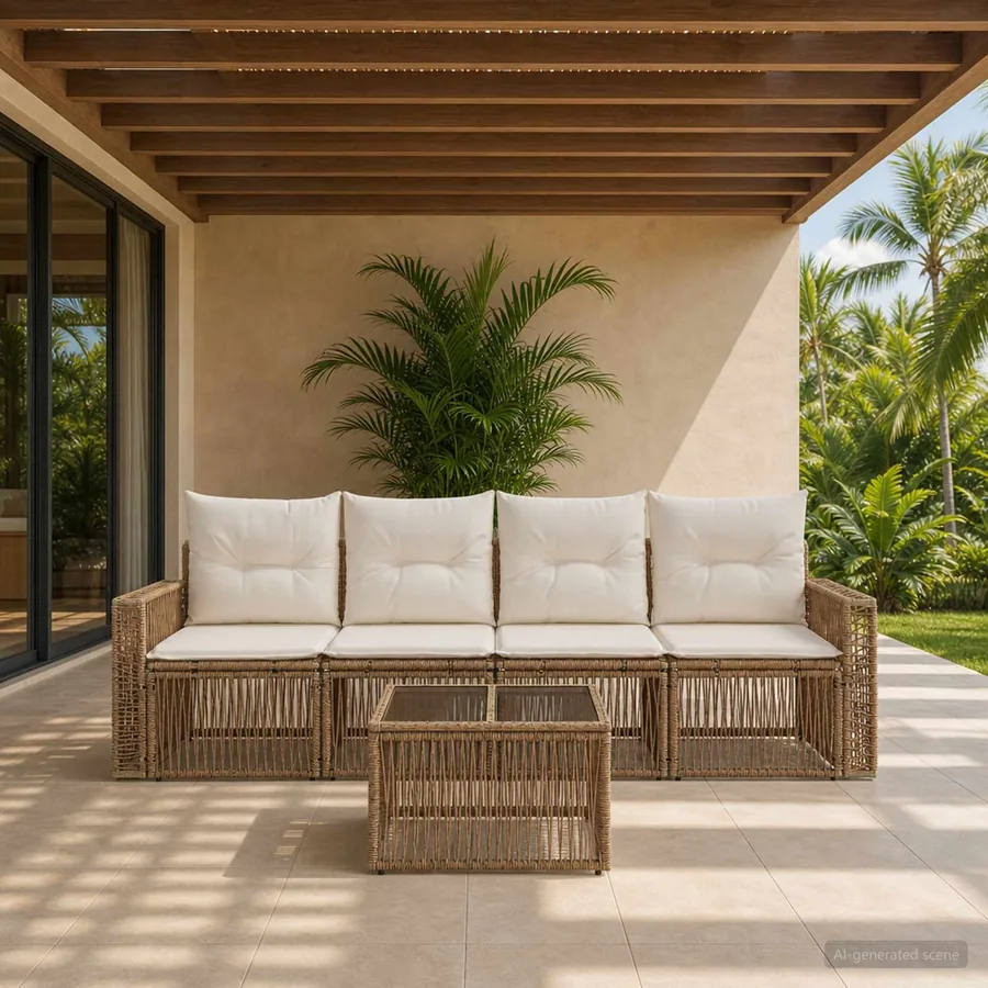 Ensemble de canapé de jardin 5 pcs Beige et blanc crème