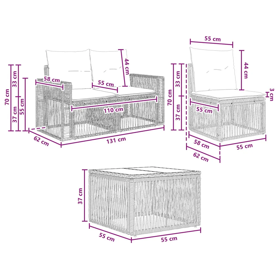 Ensemble de canapé de jardin 5 pcs Beige et blanc crème - 9