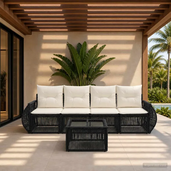 Ensemble de canapé de jardin 5 pcs Noir et blanc crème