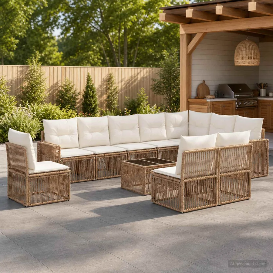 Ensemble de canapé de jardin 11 pcs Beige et blanc crème