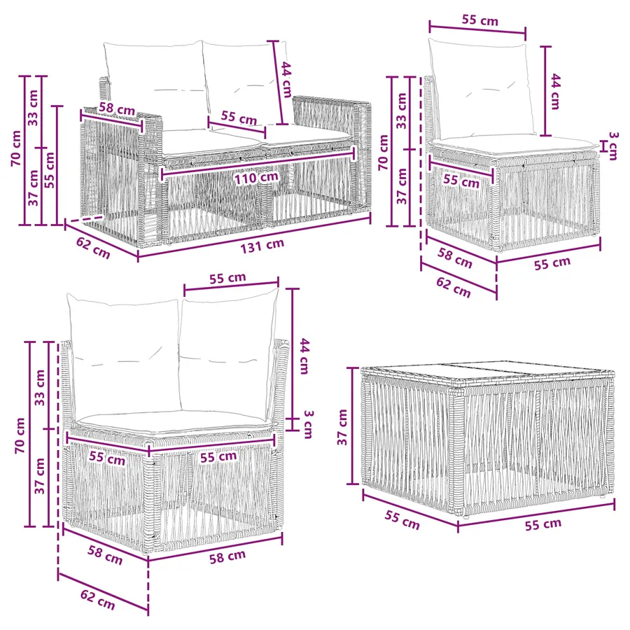 Ensemble de canapé de jardin 11 pcs Beige et blanc crème - 10