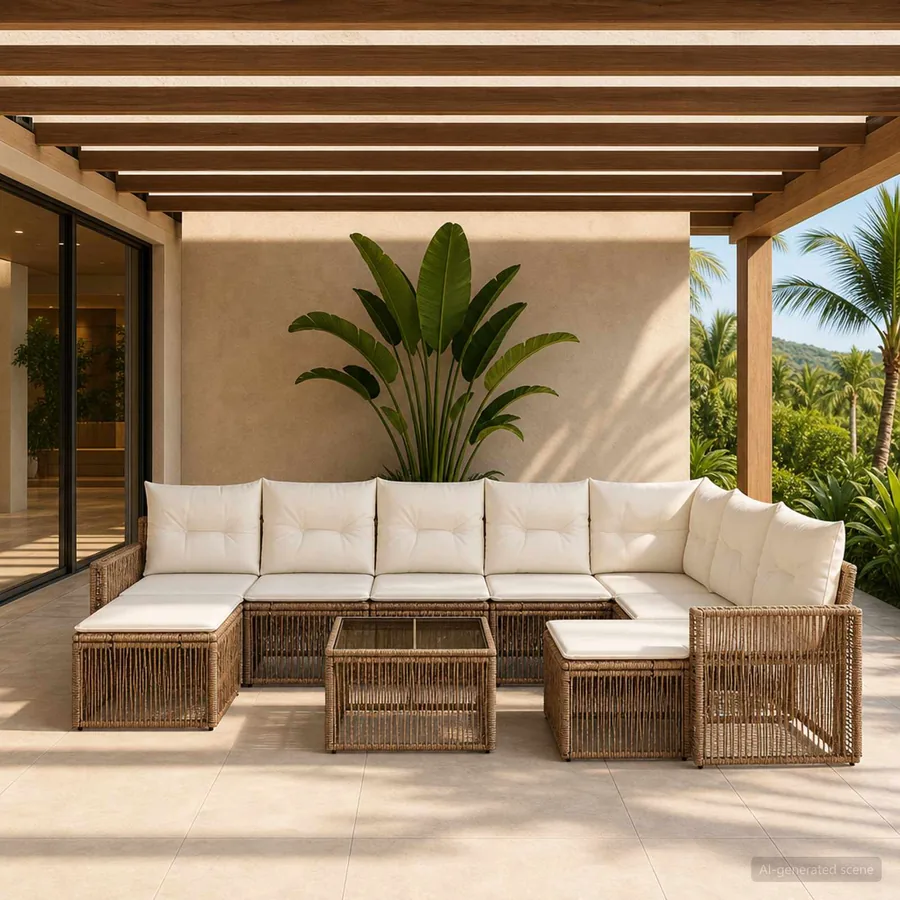 Ensemble de canapé de jardin 10 pcs Beige et blanc crème
