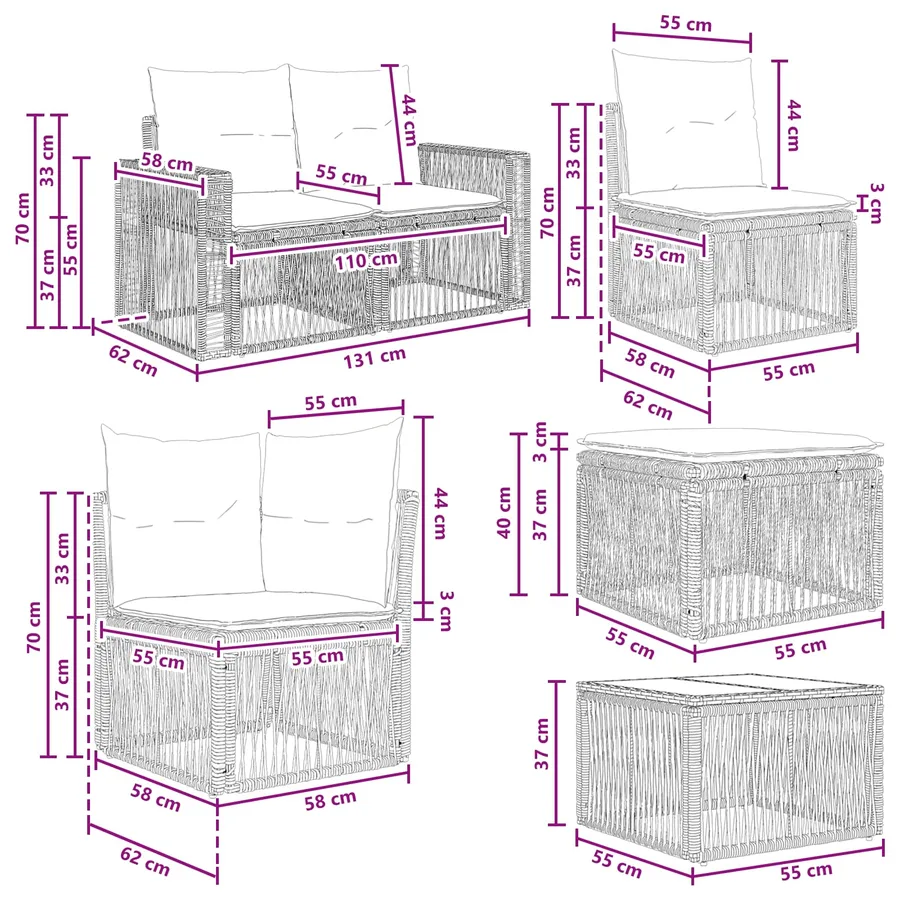 Ensemble de canapé de jardin 10 pcs Beige et blanc crème - 11