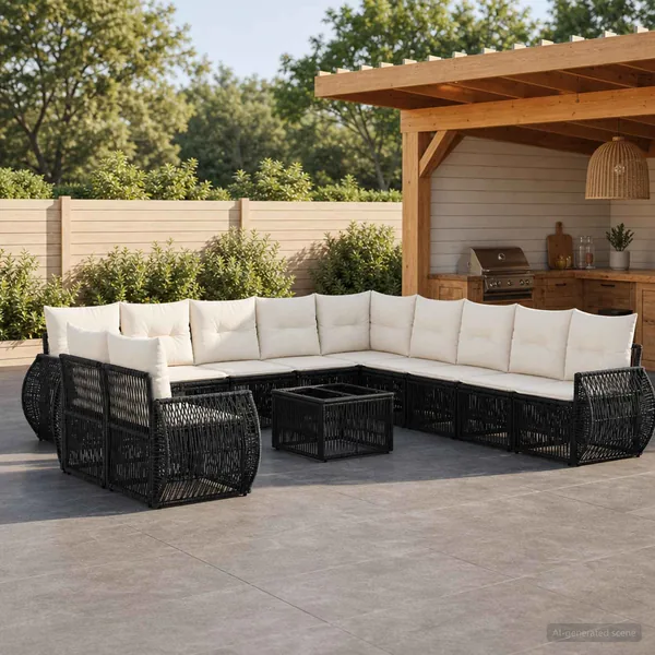 Ensemble de canapé de jardin 12 pcs Noir et blanc crème